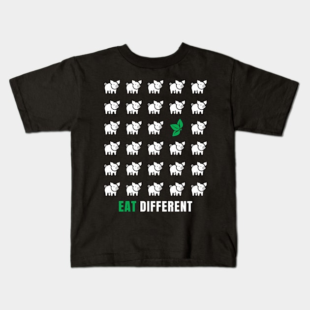 Vegan "Eat Different" great gift idea for convinced vegans Kids T-Shirt by FloraLi